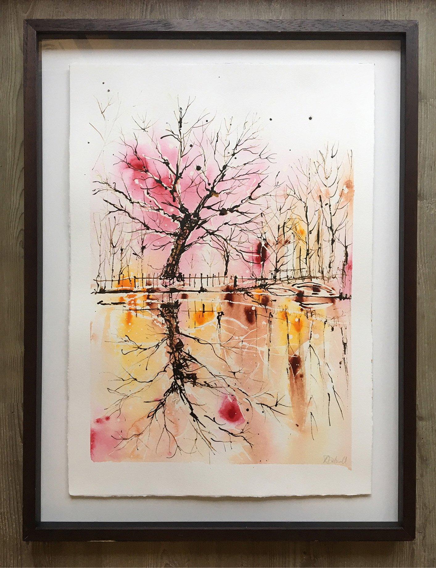 Les couleurs de l'hiver de Rachael Dalzell. Peinture acrylique sur papier avec cadre en bois en vente 1