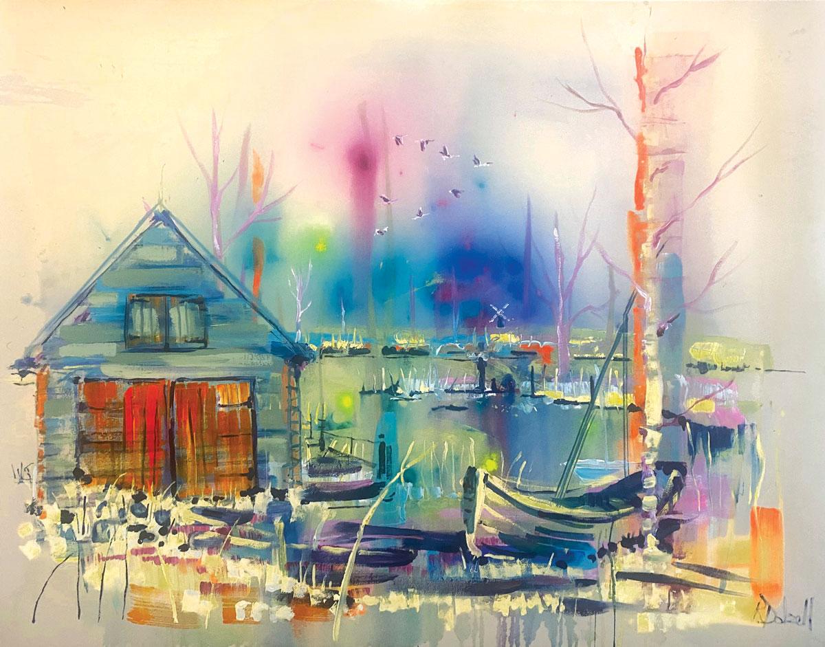 Rachael Dalzell Landscape Painting - The Hidden Boathouse
