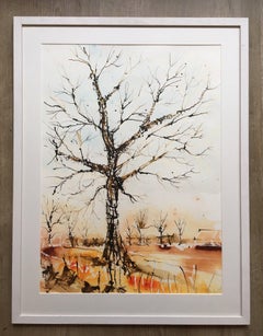 The Lonesome Oak by Rachael Dalzell. Acrylic Paint on Paper with Wooden Frame