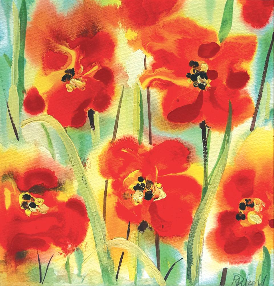 Der herrlichste Duft –  ein üppiges Feld voller purpurroter Mohnblumen. Die kühnen, breiten Pinselstriche schaffen eine impressionistische Darstellung, die das Wesen der im Wind wiegenden Mohnblumen einfängt und ein Gefühl von Lebendigkeit und