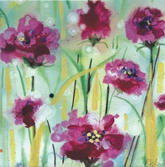 „To be alive“ von Rachael Dalzell. Auffällige Blumen, tiefe Violett- und Rosatöne