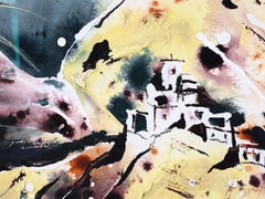 Tsemo Gompa di Rachael Dalzell.  Pittura acrilica su carta con cornice di Wood