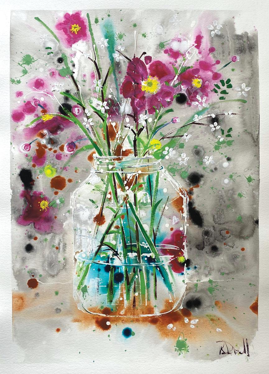 Rachael Dalzell Landscape Painting - Vase of flowers #3