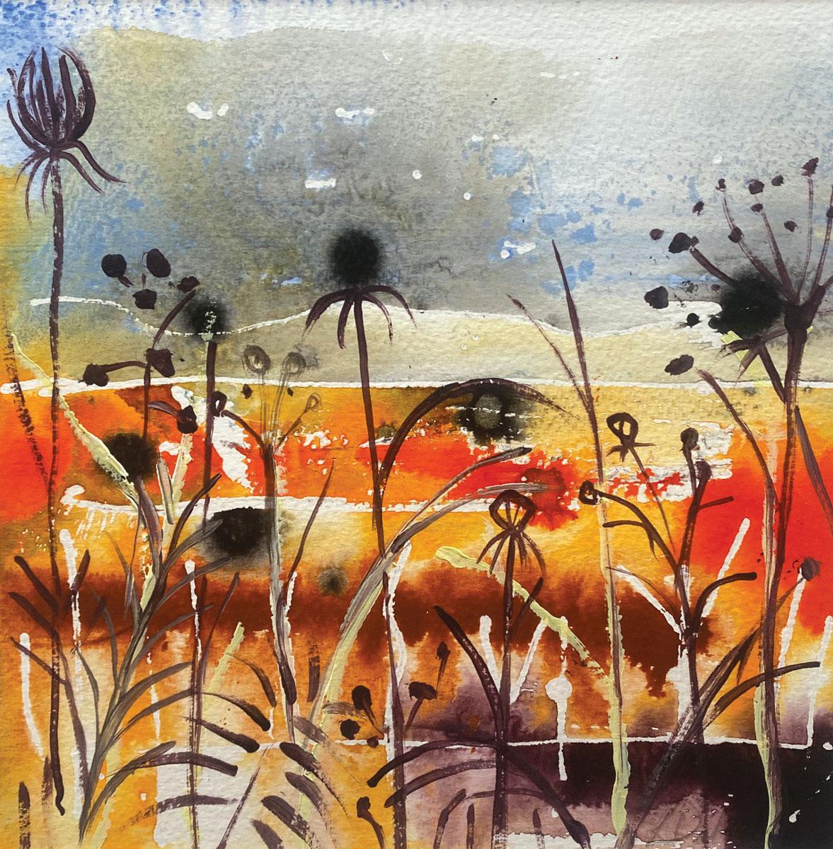 Winter fields by Rachael Dalzell. Acrylic on paper. 