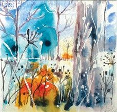Woodland in winter by Rachael Dalzell. Acrylic on paper. 