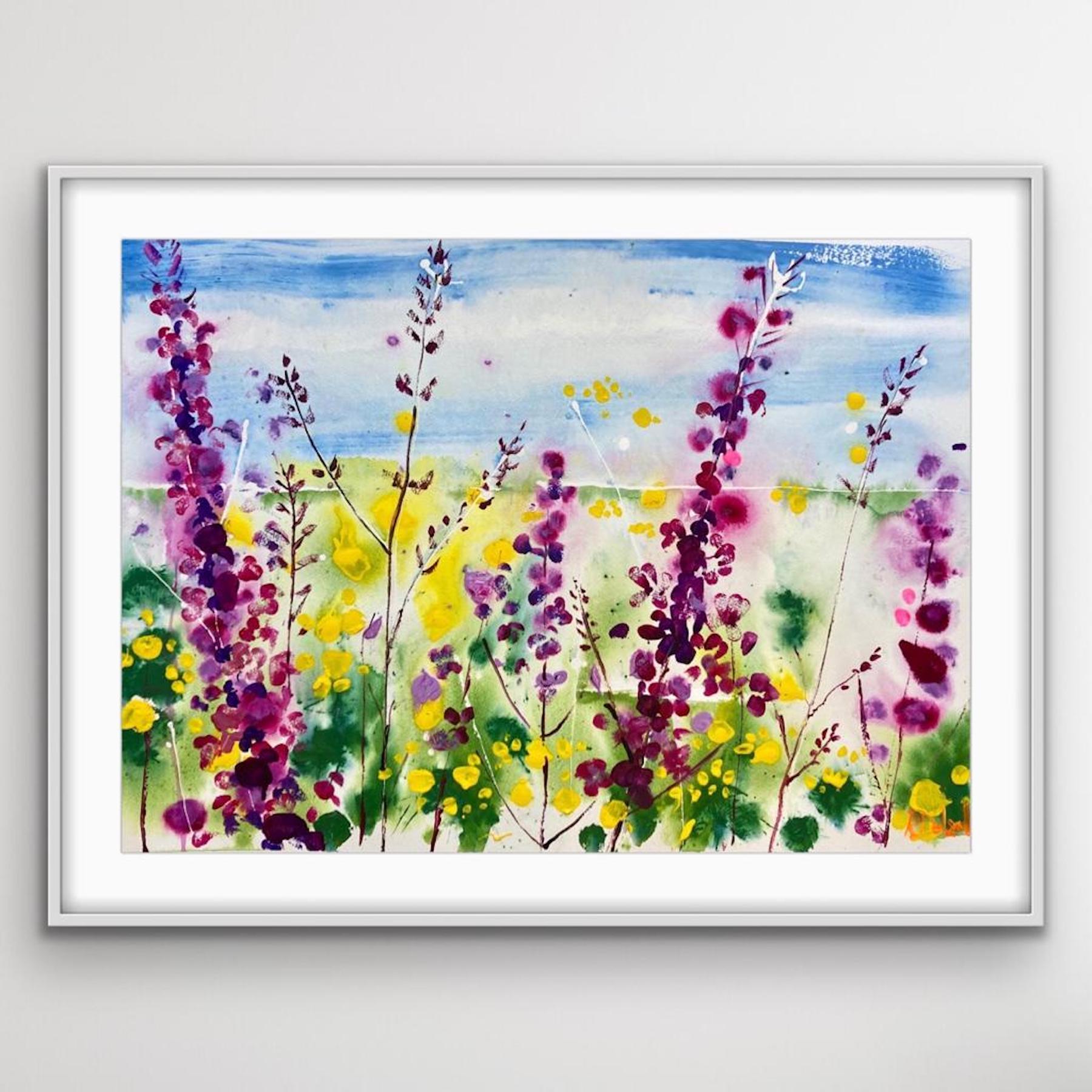 Summer Days, Art floral brillant, peinture à l'aquarelle anglaise, peinture de Foxglove - Impressionnisme Painting par Racheal Dalzell
