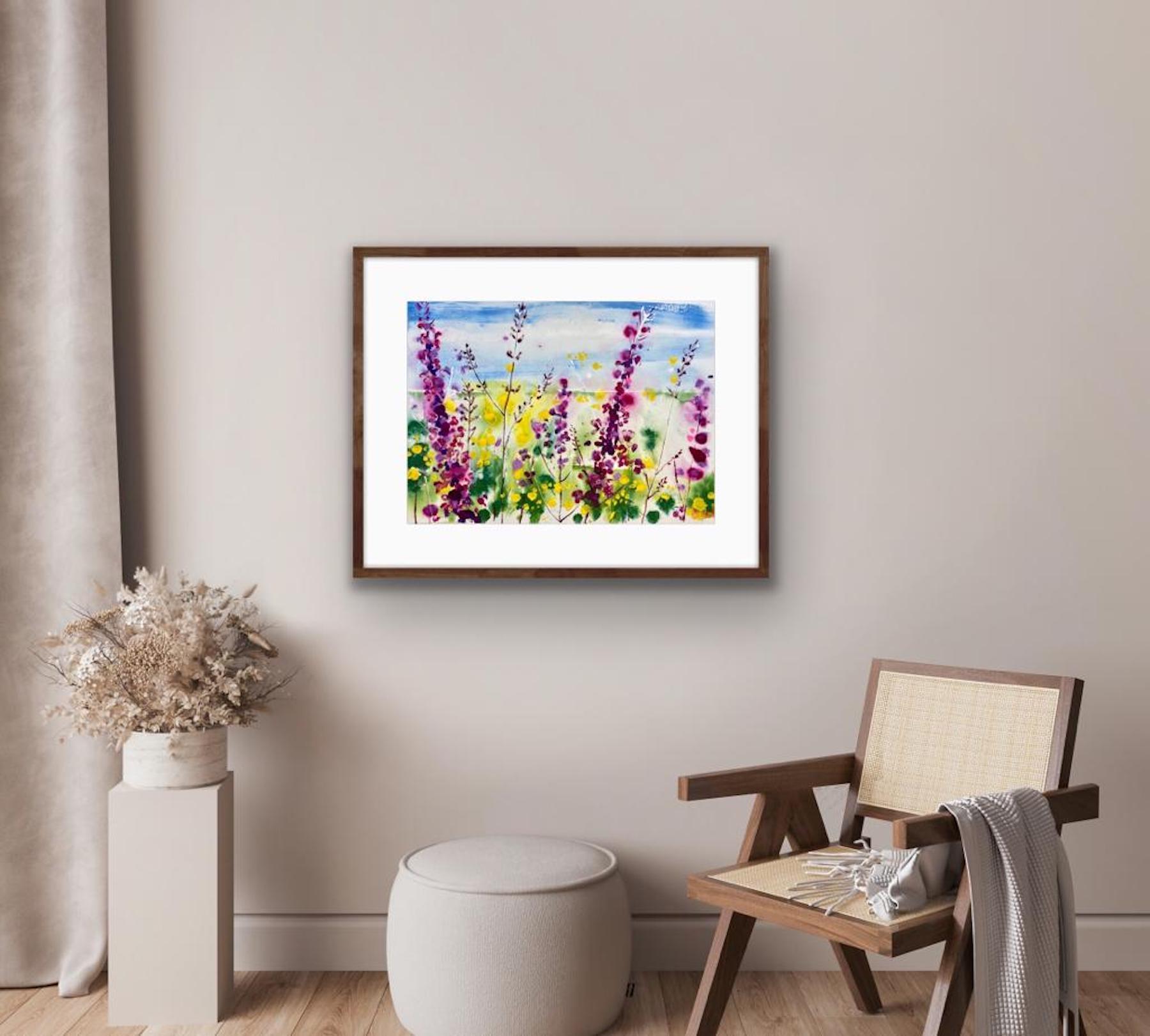Summer Days, Bright floral art, English watercolour painting, Foxglove paintning For Sale 1