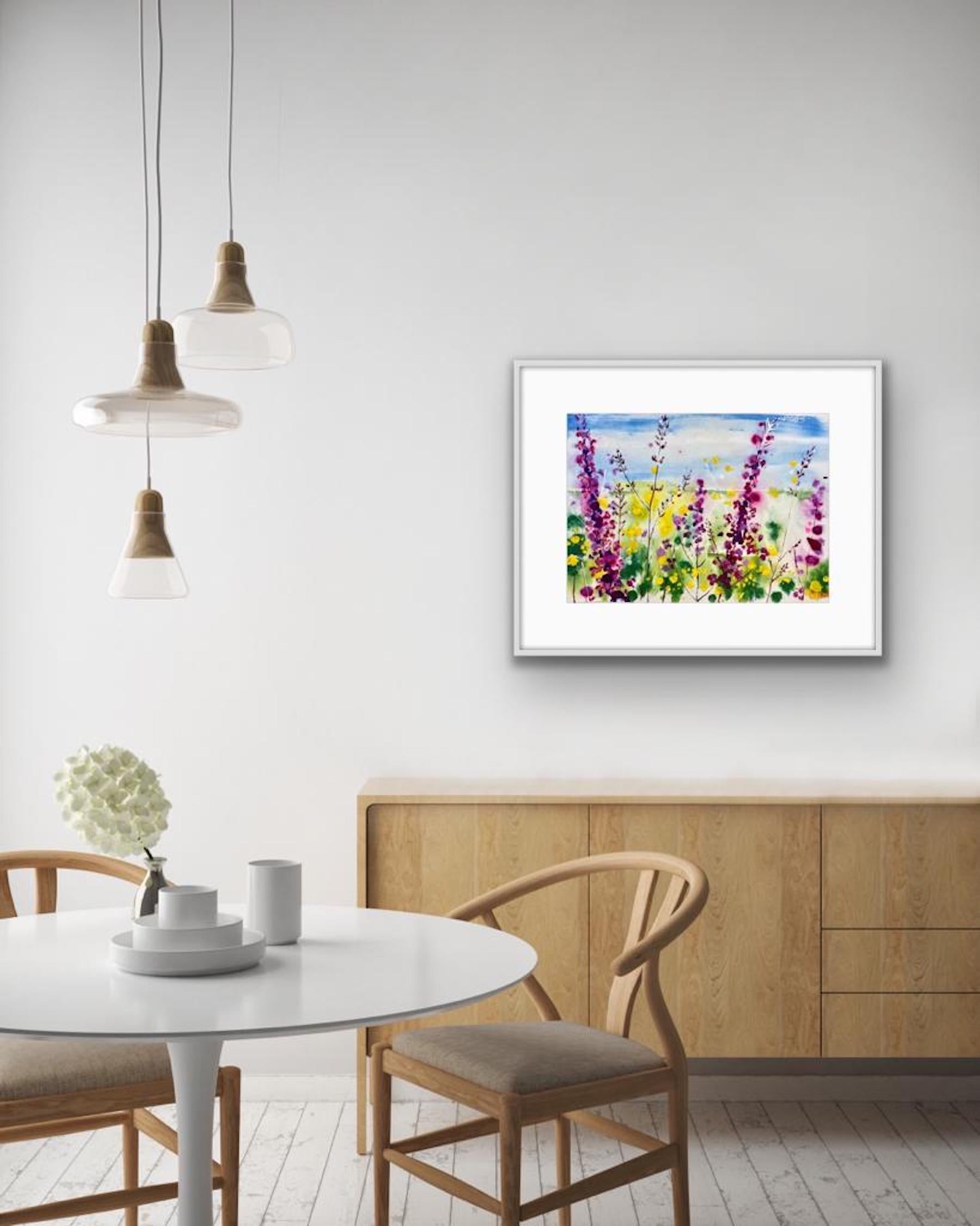 Sommertage, leuchtende Blumenkunst, englisches Aquarellgemälde, Foxglove-Malerei im Angebot 2