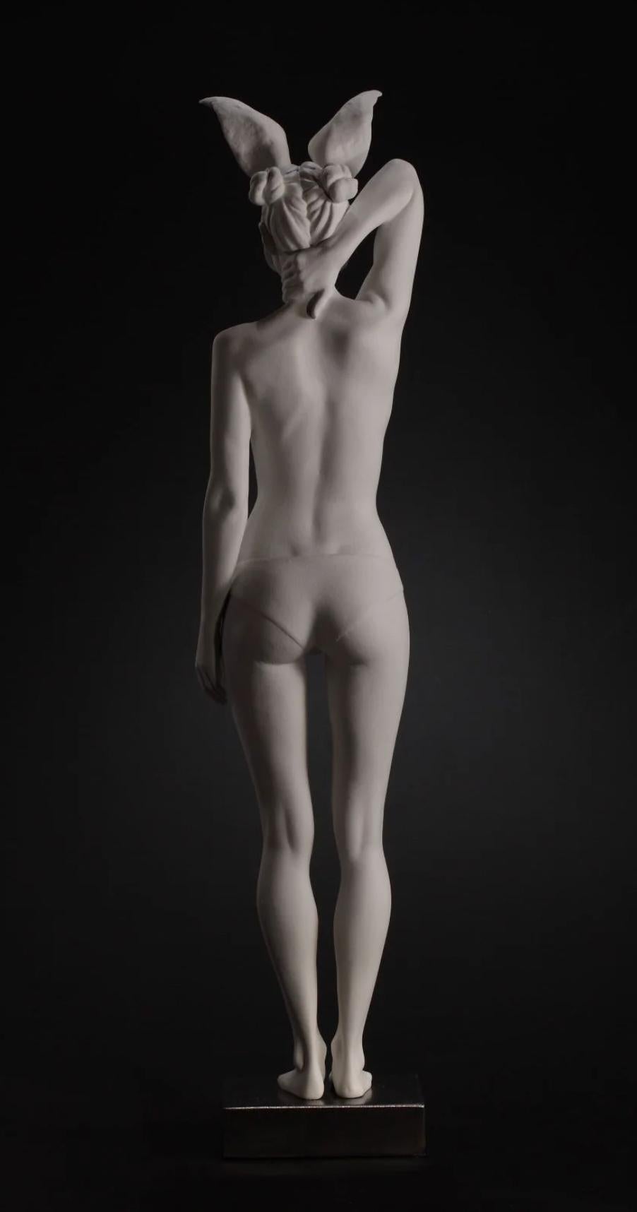 Rachel Ann Stevenson Figurative Sculpture - "Vigils Echo 5" Contemporary Nude Sculpture of a Woman with Bunny Mask
