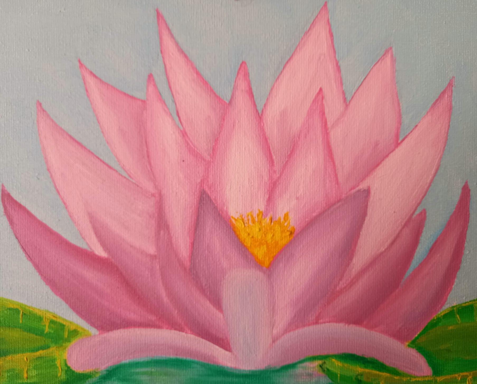 We can see a human figure that is the center of the work, with many colors in its silhouette, it is held by larger hands and is holding a beautiful flower.