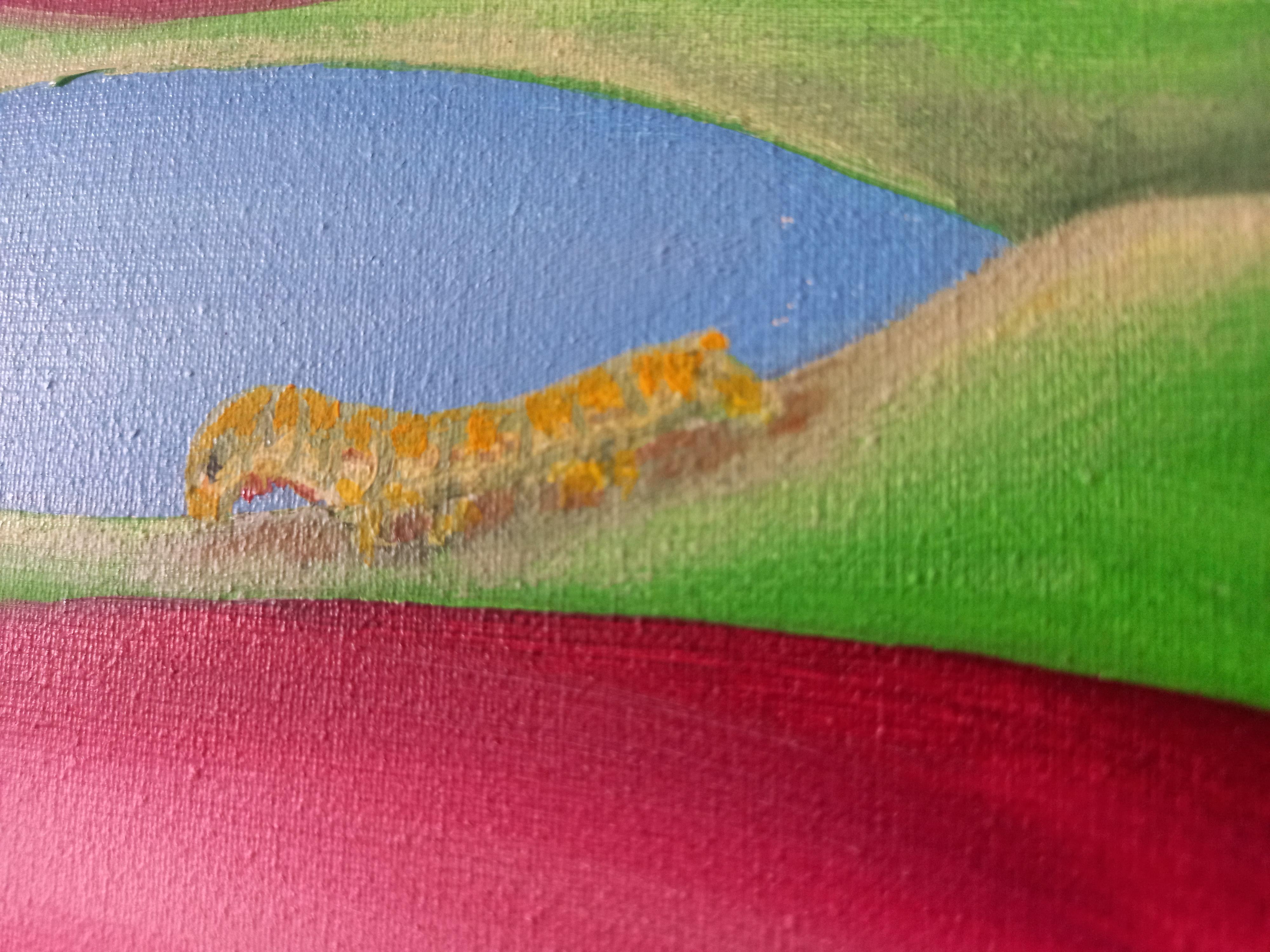 In this work we can see many very bright colors that make up a beautiful flower with a very colorful background.
