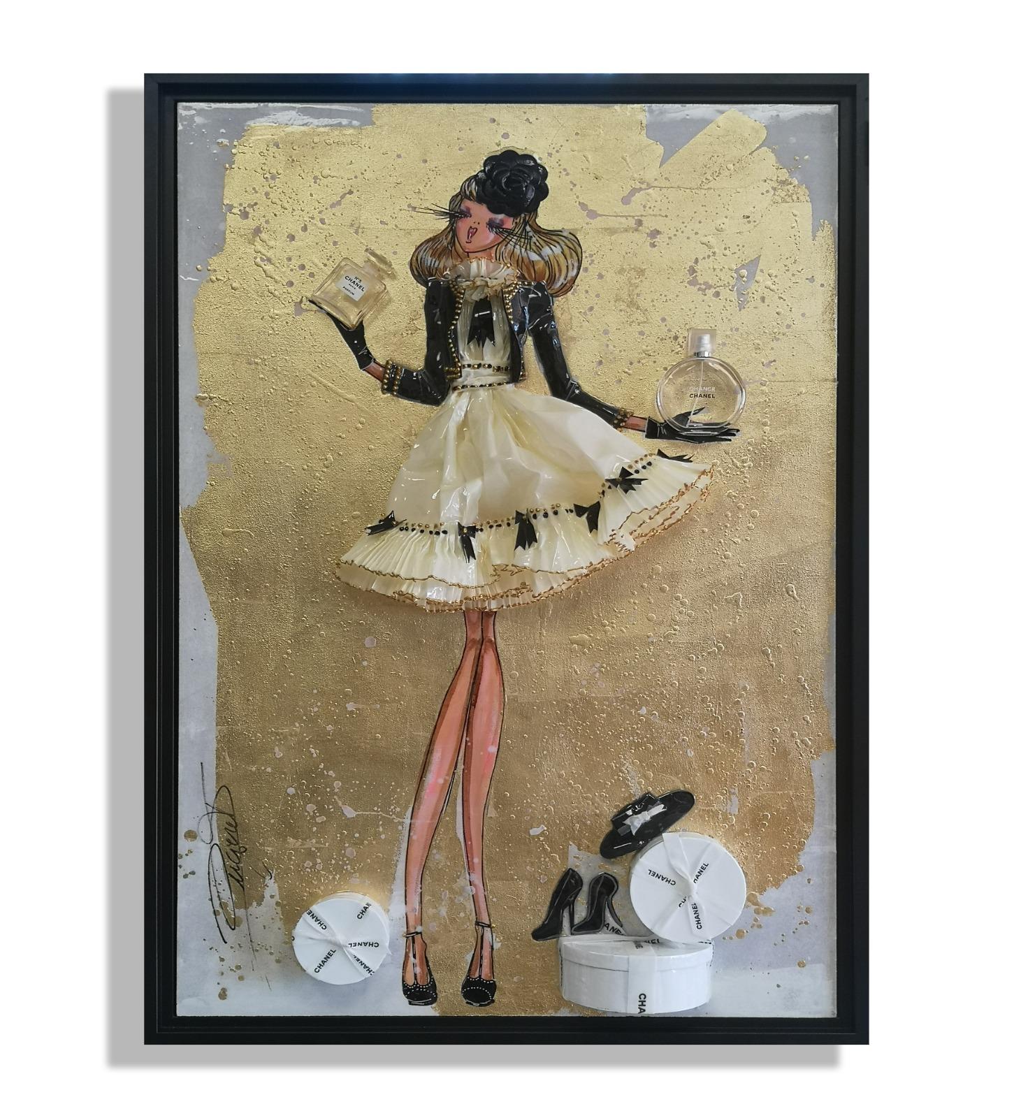 Medium Doll, My Heart Swings, Chanel Tribute  - Mixed Media Art by RACHEL BERGERET