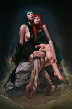 "Dioscuri" oil painting figurative female portrait stockings
