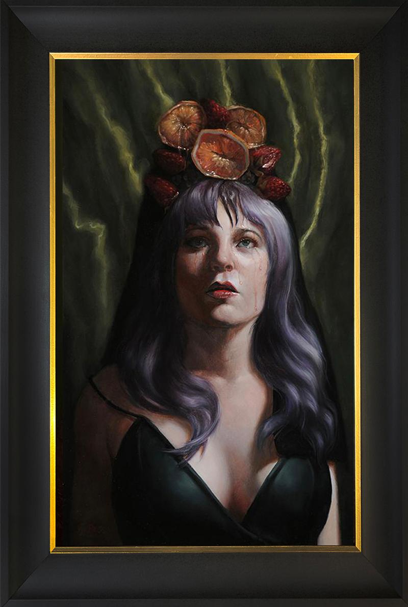 Frauenporträt mit Früchten, Frau, Realisierung, „Die Zeit kann nicht übertroffen werden“ – Painting von Rachel Bess