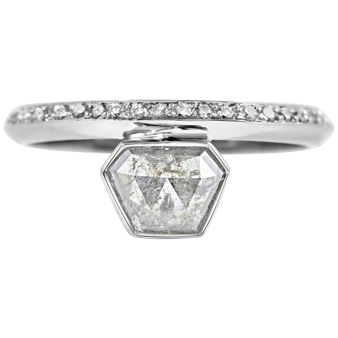 Rachel Boston 18 karat White Gold Salt and Pepper Grey Diamond Engagement Ring For Sale