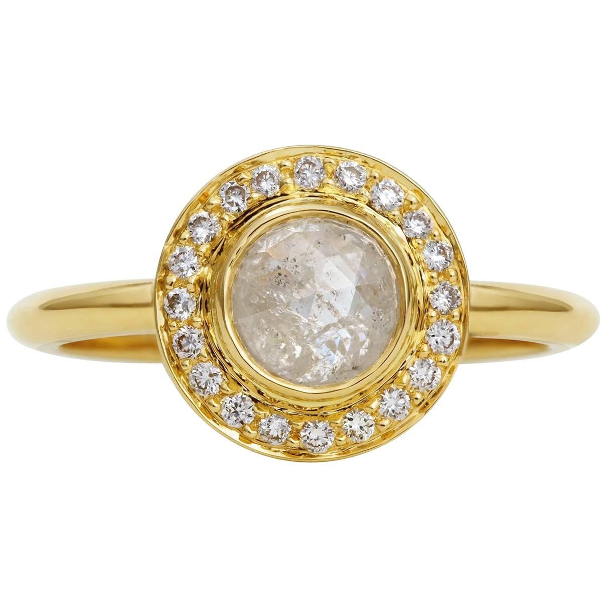 Rachel Boston 18 karat Yellow Gold Grey Rose Cut Diamond Engagement Ring For Sale