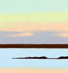 Blauer Schatten, Landschaft, Leim, Grau, Orange, Pastell, Meereslandschaft, Natur, Triptychon
