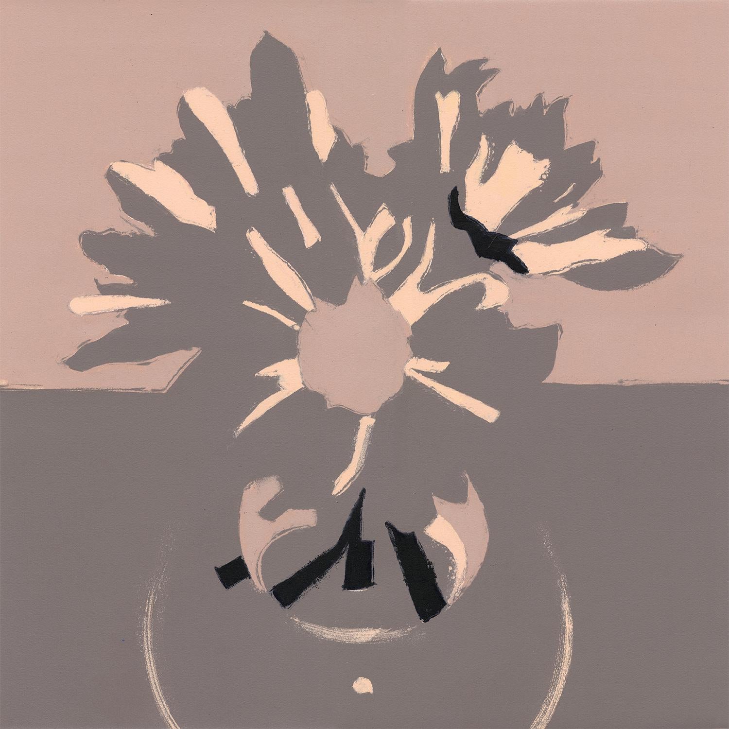 Bud Vase VI (Wedding Present) (astratto, natura morta, monotipo, fiori, neutro)