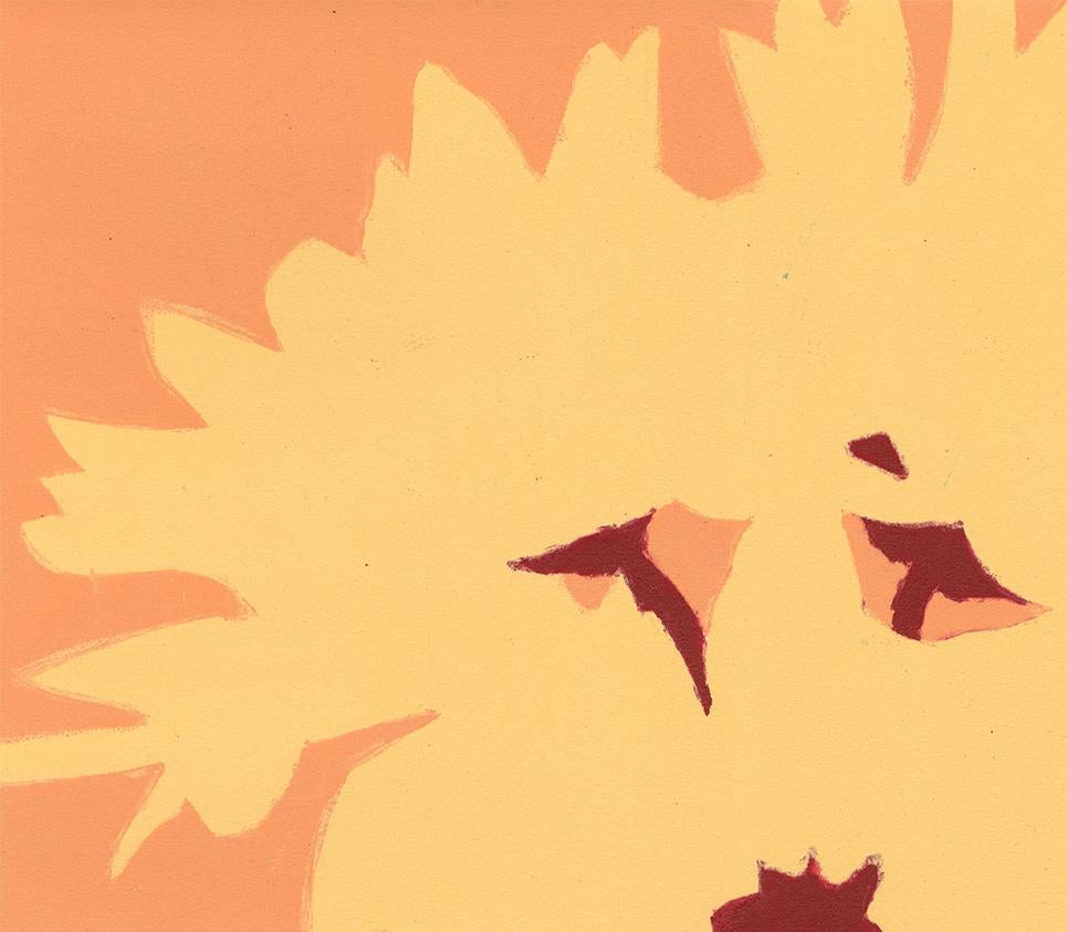 Jarrón de capullos VII (Trébede) (abstracto, naturaleza muerta, monotipo, flores, rojo, naranja) - Print de Rachel Burgess