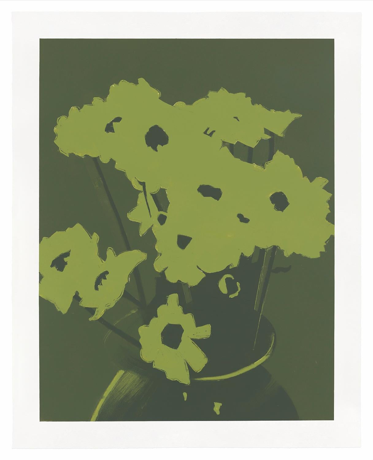 Rachel Burgess Still-Life Print – Gänseblümchen III (Dunkle Gänseblümchen)