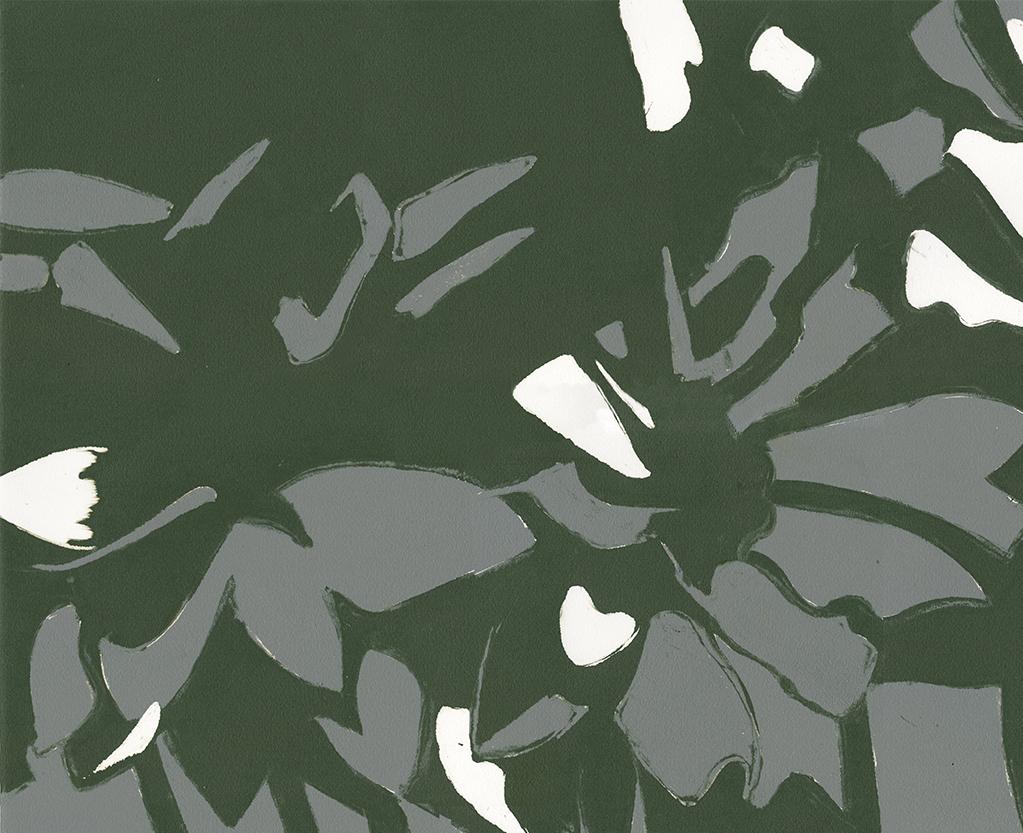 Daisies XIV (Margherite e bicchiere da litro) (astratto, natura morta, monotipo, fiori) - Print Pop Art di Rachel Burgess
