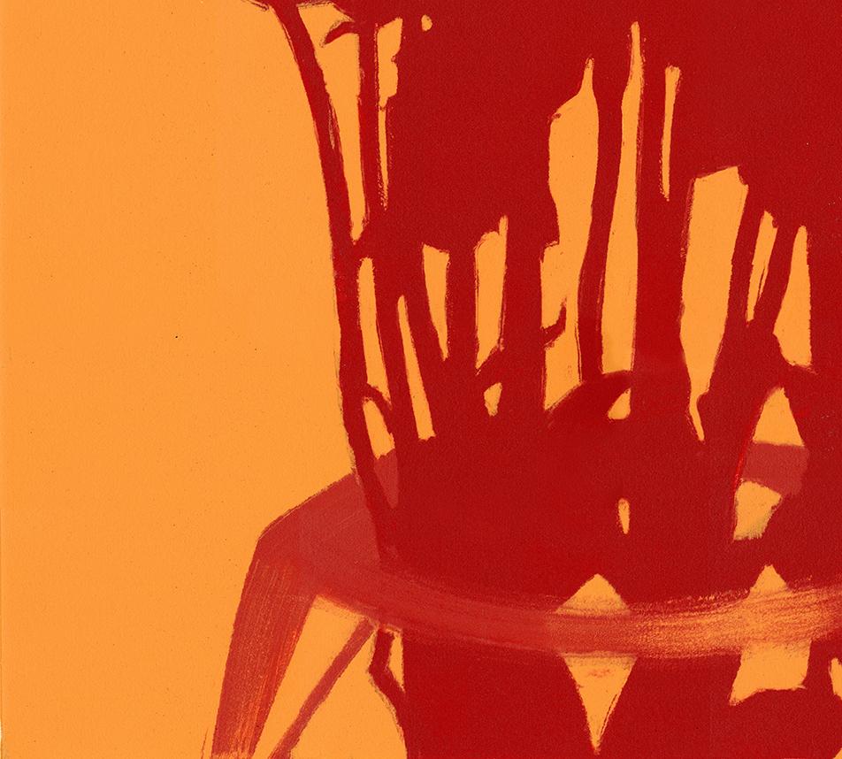 Mums II (abstrakt, Stillleben, Monotypie, Blumen, Rot, Orange, leuchtende Farben) (Pop-Art), Print, von Rachel Burgess