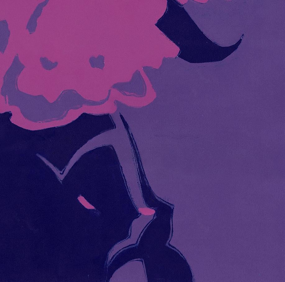 Peonías (abstracto, naturaleza muerta, monotipo, flores, púrpura) - Print de Rachel Burgess