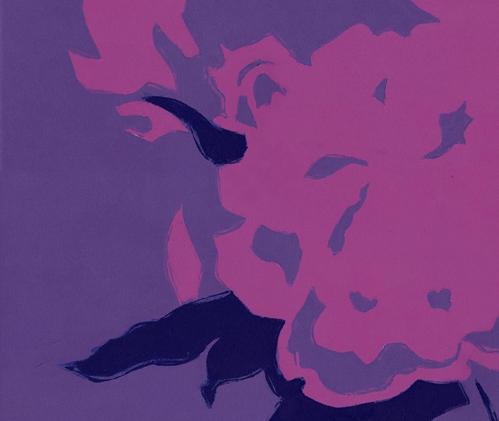 Peonías (abstracto, naturaleza muerta, monotipo, flores, púrpura) - Print Arte pop de Rachel Burgess