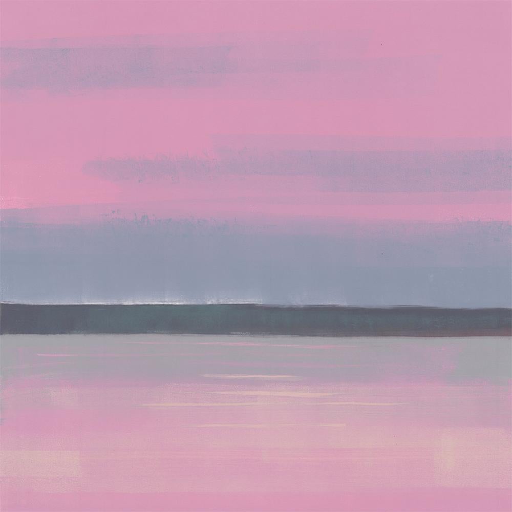 Rachel Burgess Landscape Print – Rosa See, quadratischer abstrakter Monodruck