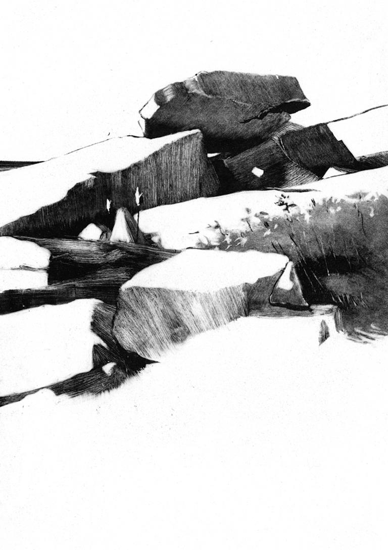 Rachel Burgess Landscape Print - Point, black and white landscape print