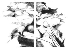 Rocks, graphic black and white print of rocks, landscape diptych