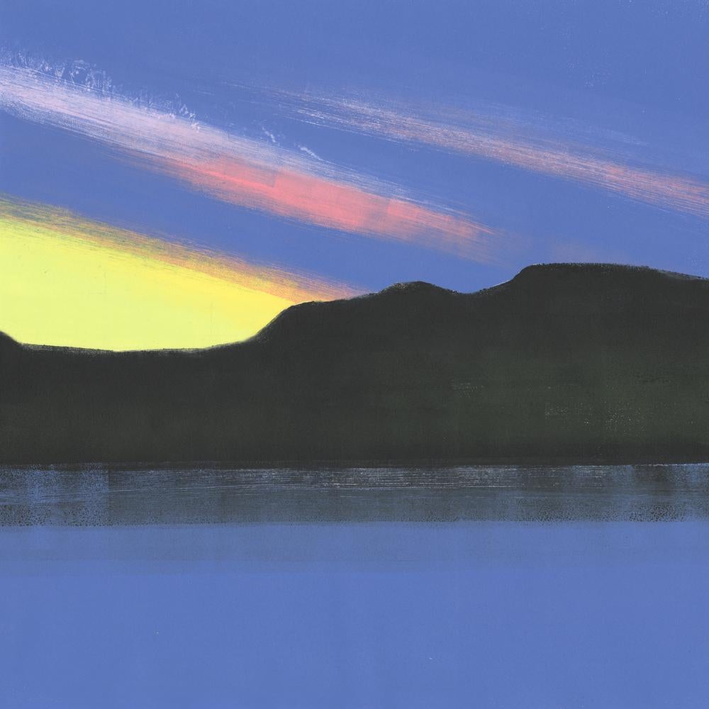 Rachel Burgess Landscape Print - Superior II, bright blue abstract monoprint of lake