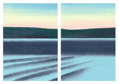 Used Waves, blue waters and pastel sky, landscape diptych