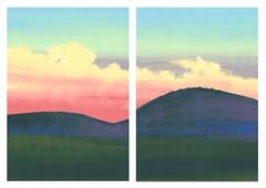 West, bright sunset, landscape diptych