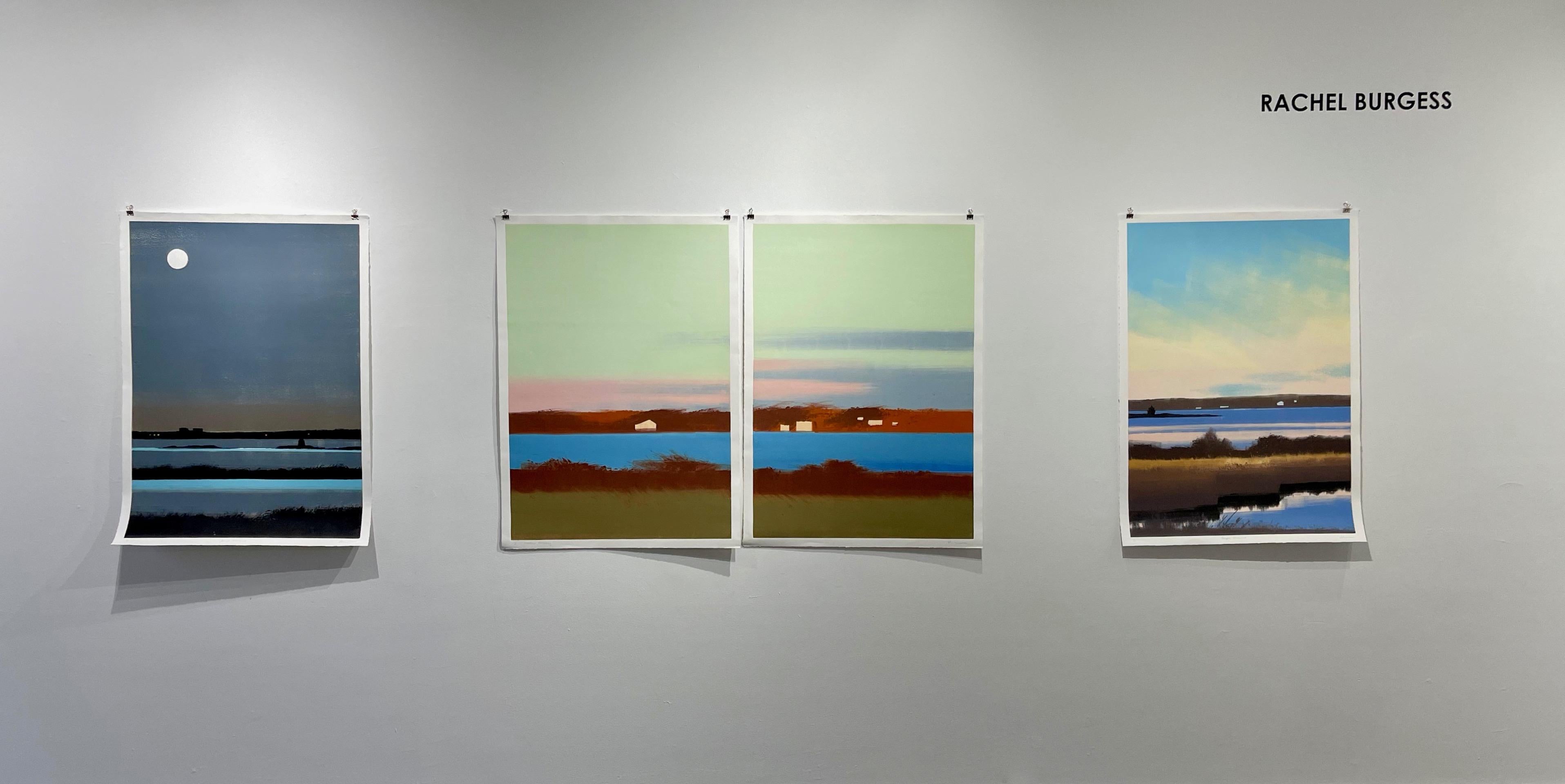 Winter Morning, print of sky over blue river, diptych - Contemporary Print by Rachel Burgess