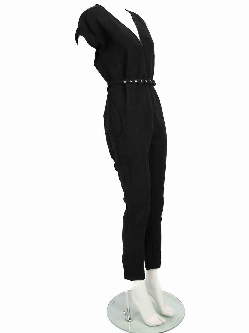 CONDITION is Very good. Hardly any visible wear to jumpsuit is evident on this used Rachel Comey designer resale item.
 
 Details
 Black
 Cotton
 Jumpsuit
 Slim leg
 V-neck
 Front zip fastening
 Belted
 Short sleeves
 2x Side pockets
 
 
 Made in