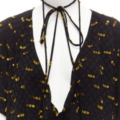 RACHEL COMEY black yellow frayed edge detail tie neck relaxed jumpsuit US0 XS