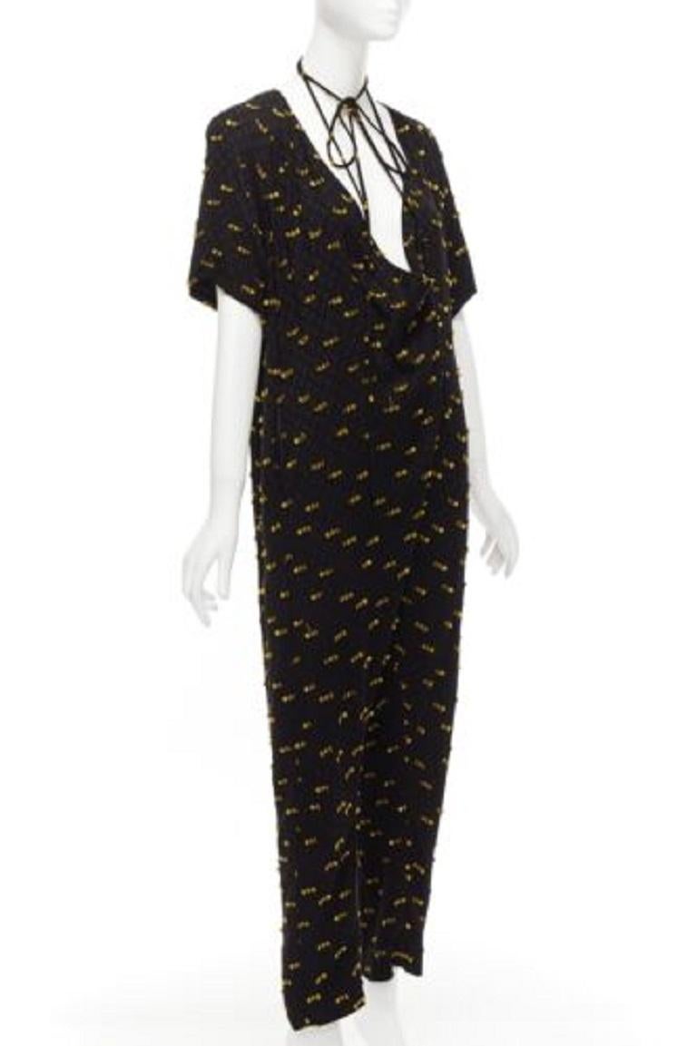 Noir RACHEL COMEY noir jaune bord effiloché col cravate combinaison décontractée US0 XS en vente