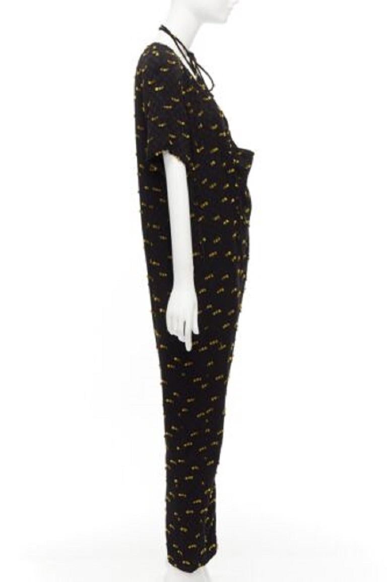 RACHEL COMEY noir jaune bord effiloché col cravate combinaison décontractée US0 XS Excellent état - En vente à Hong Kong, NT