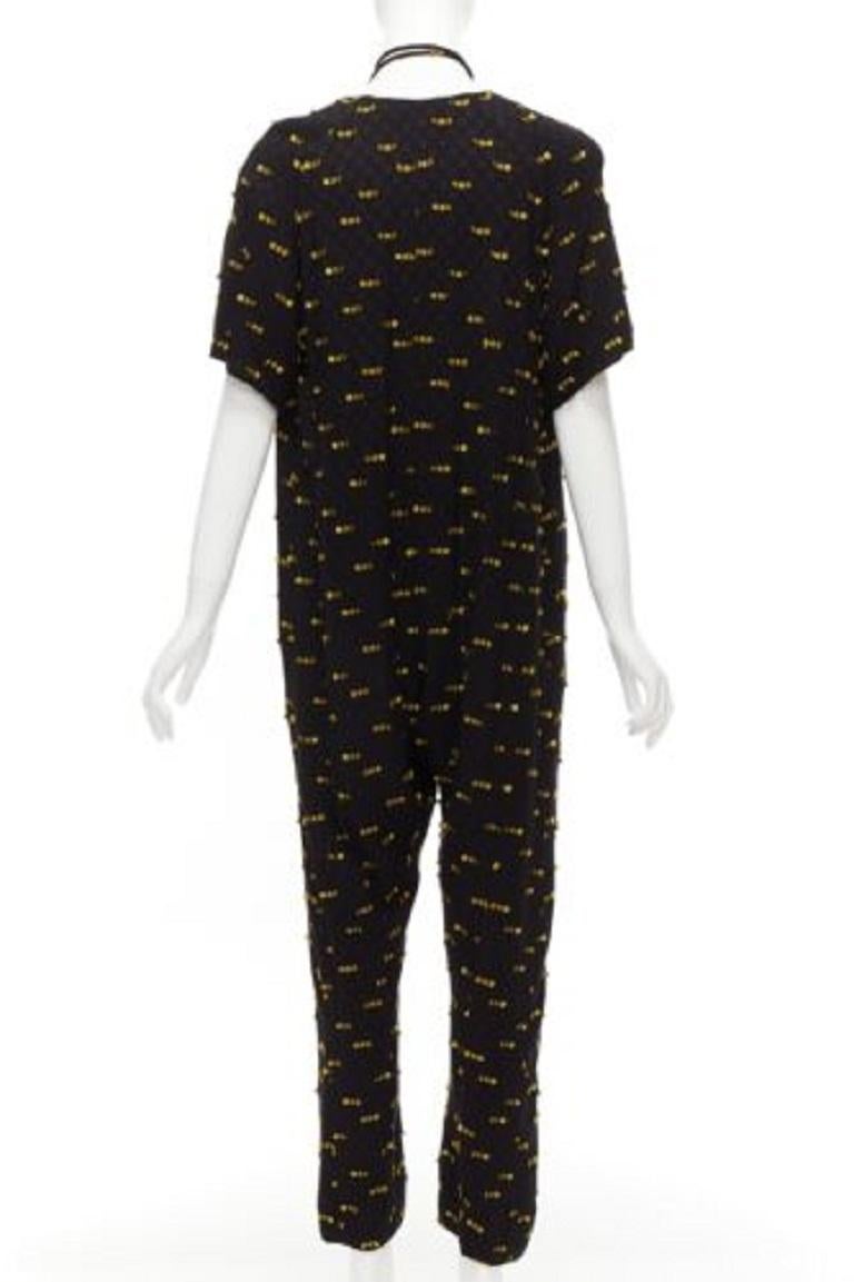 RACHEL COMEY noir jaune bord effiloché col cravate combinaison décontractée US0 XS Pour femmes en vente