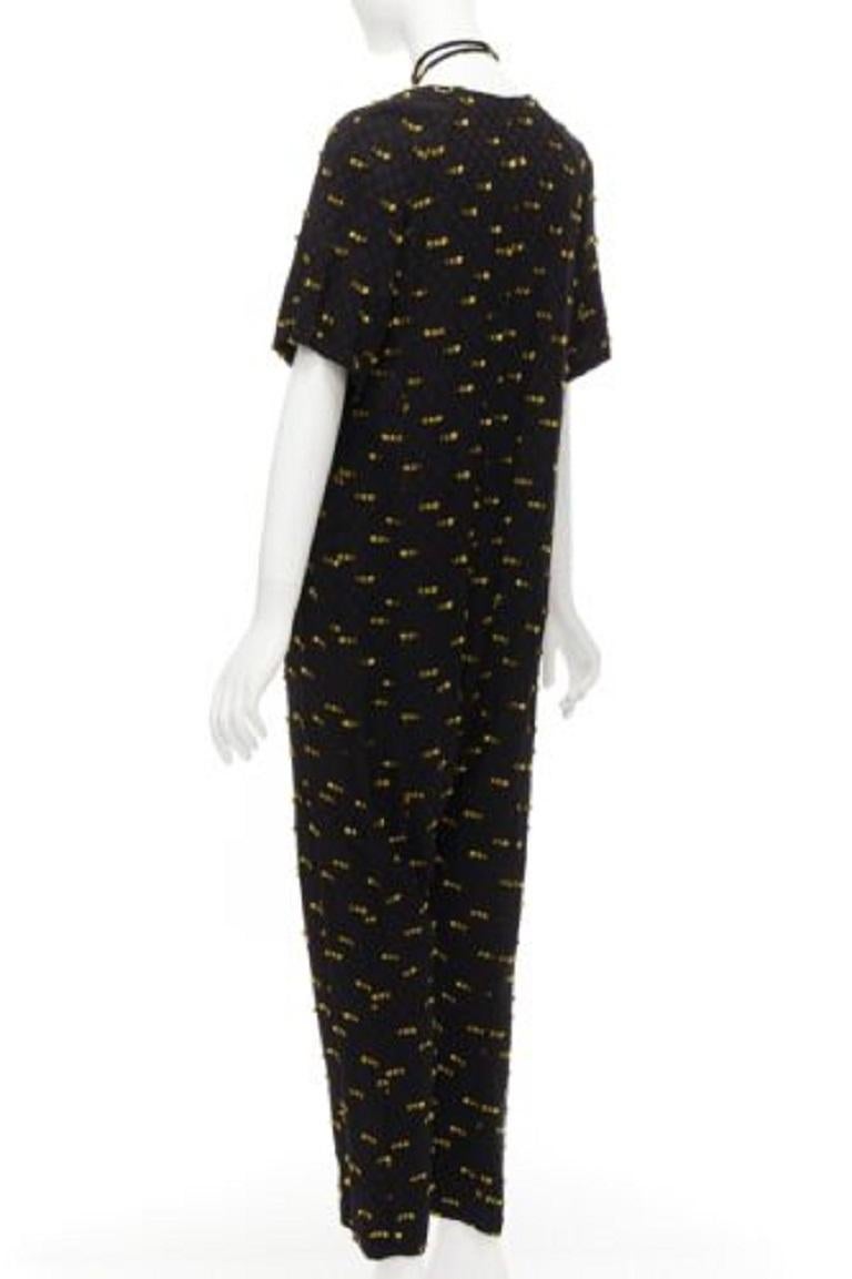 RACHEL COMEY noir jaune bord effiloché col cravate combinaison décontractée US0 XS en vente 1