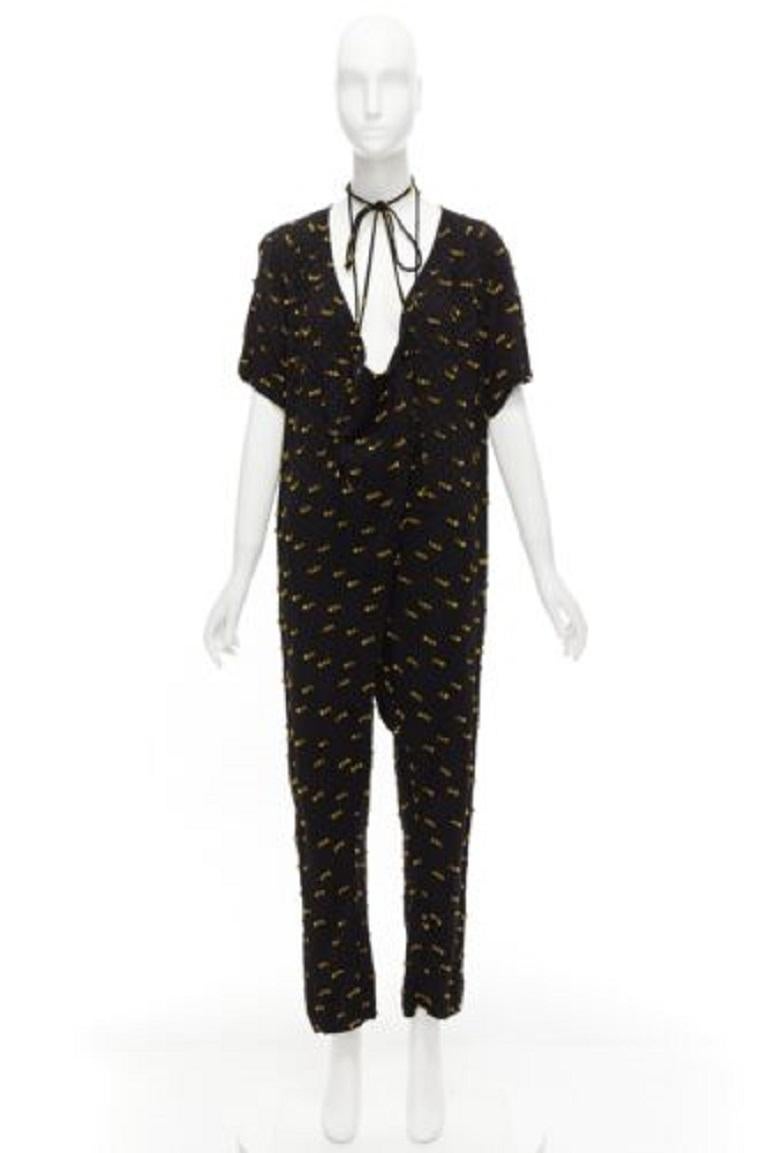 RACHEL COMEY noir jaune bord effiloché col cravate combinaison décontractée US0 XS en vente 2