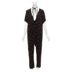 RACHEL COMEY black yellow frayed edge detail tie neck relaxed jumpsuit US0 XS