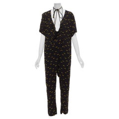 RACHEL COMEY black yellow frayed edge detail tie neck relaxed jumpsuit US0 XS