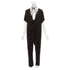RACHEL COMEY black yellow frayed edge detail tie neck relaxed jumpsuit US0 XS