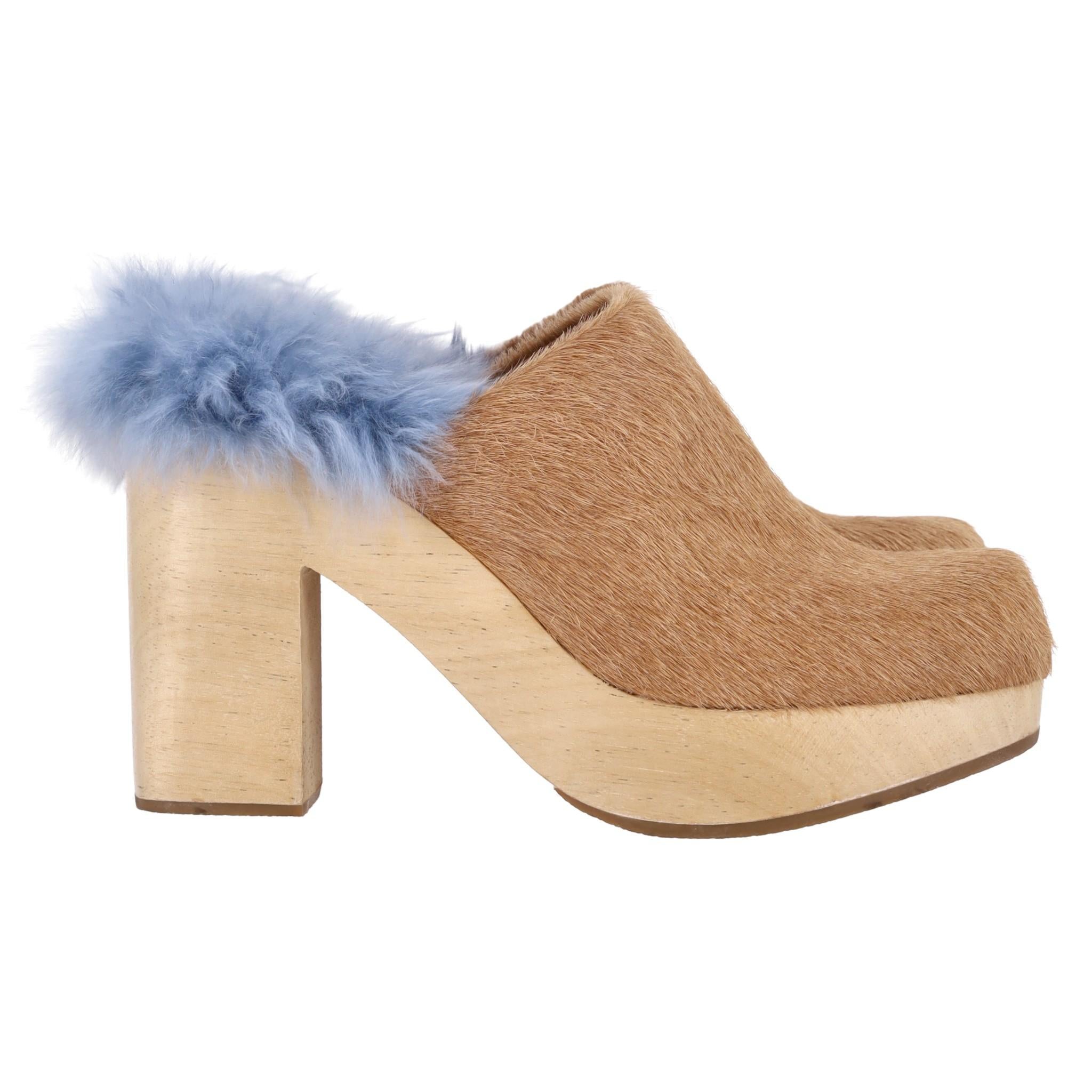 Brown Rachel Comey Cow Hair & Alpaca Fur Clogs