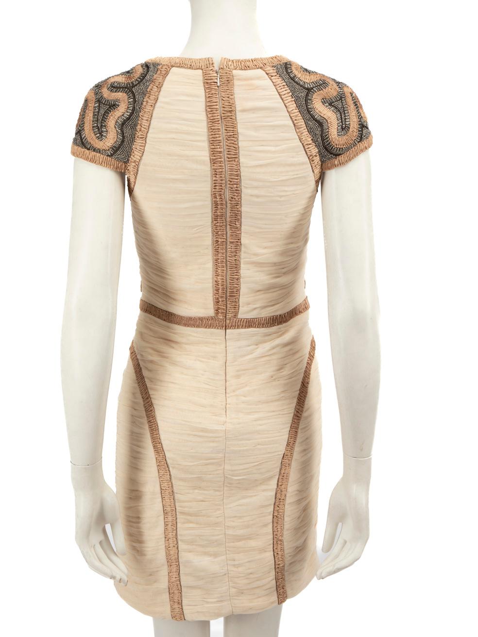 Rachel Gilbert Beige Ruched Embellished Mini Dress Size S In Good Condition For Sale In London, GB