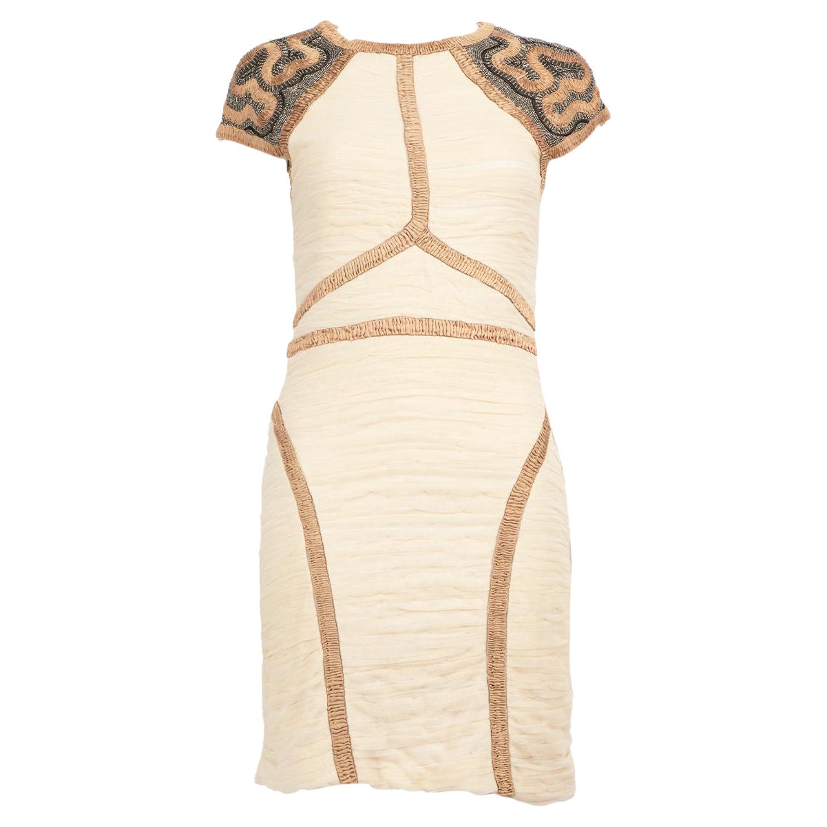 Rachel Gilbert Beige Ruched Embellished Mini Dress Size S