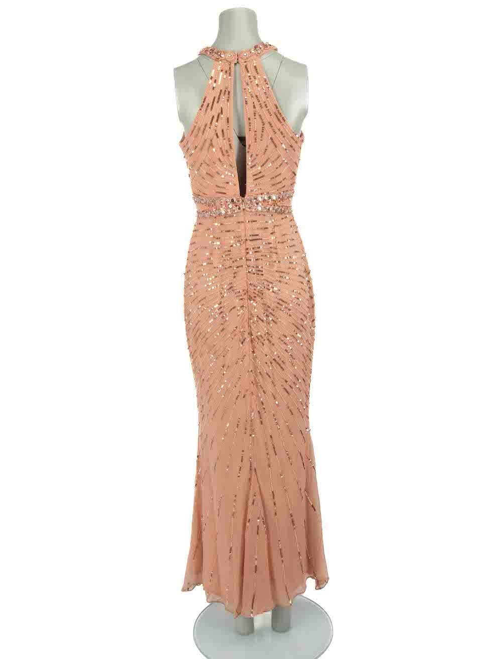 Rachel Gilbert Pink Embellished Maxi Gown Size M In Good Condition For Sale In London, GB