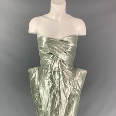 RACHEL GILBERT Size 4 Light Green & Silver Lurex Metallic Dress